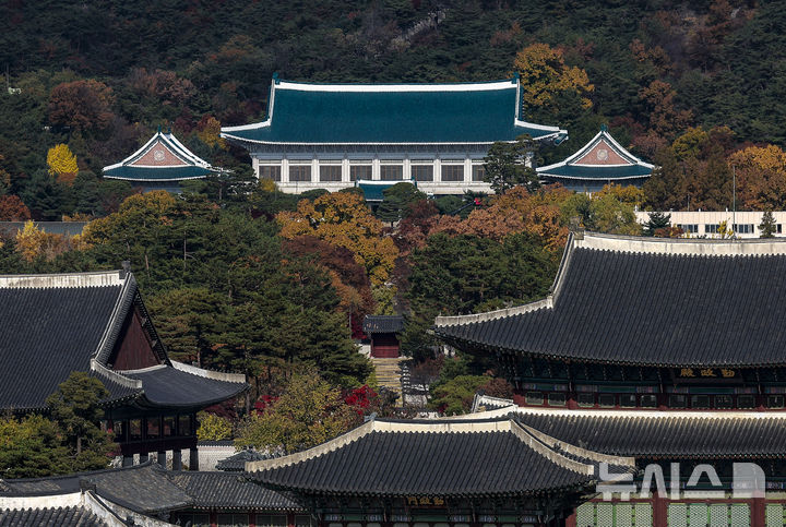 [서울=뉴시스] 정병혁 기자 = 11일 서울 종로구 대한민국역사박물관 전망대에서 청와대가 보이고 있다. 대통령실은 다음 달 14일 전후 서울 용산에 있는 대통령 집무실 등을 청와대로 이전할 것으로 전해졌다. 2025.11.11. jhope@newsis.com