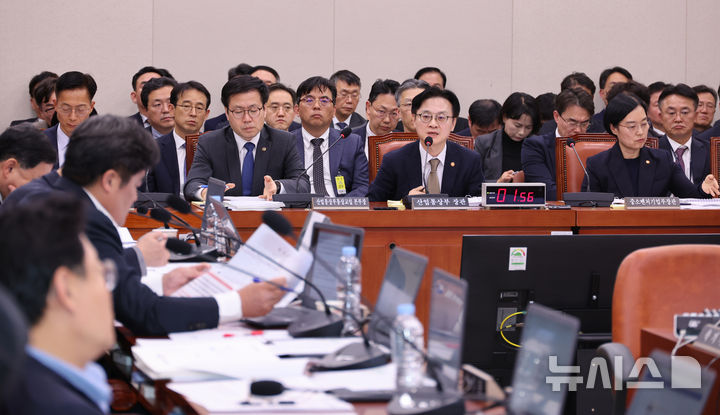 [서울=뉴시스] 김금보 기자 = 김정관 산업통상부 장관이 11일 서울 여의도 국회에서 열린 산업통상자원중소벤처기업위원회 전체회의에서 미국과의 통상·안보 합의 팩트시트 관련 의원질의에 답변을 하고 있다. 2025.11.11. kgb@newsis.com