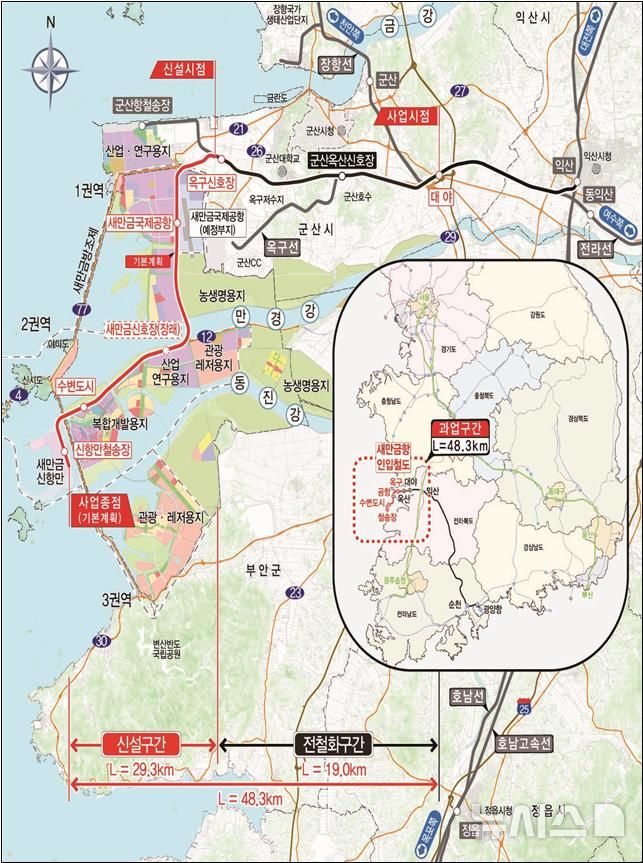 [전북=뉴시스] 김민수 기자= 새만금항 인입철도 위치도. 2025.11.12 *재판매 및 DB 금지