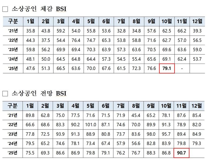 [서울=뉴시스] 소상공인 경기동향지수(BSI). (사진=중소벤처기업부 제공) 2025.11.12. photo@newsis.com *재판매 및 DB 금지