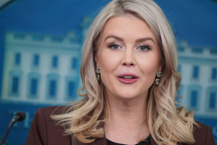 [워싱턴=AP/뉴시스]캐럴라인 레빗 백악관 대변인이 12일(현지 시간) 백악관 정례브리핑에서 발언하고 있다. 2025.11.13.