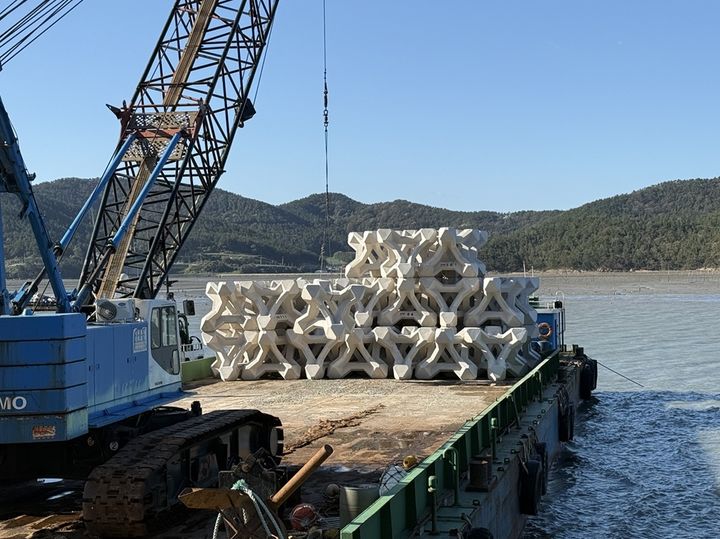 [신안=뉴시스]인공어초 투하. (사진=신안군 제공) 2025.11.13. photo@newsis.com *재판매 및 DB 금지