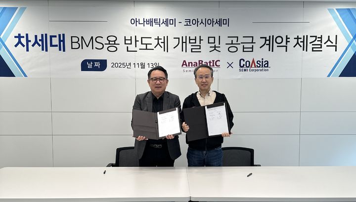 신동수 코아시아세미 대표이사(왼쪽), 정세웅 아나배틱세미 대표이사(오른쪽). (사진=코아시아세미) *재판매 및 DB 금지