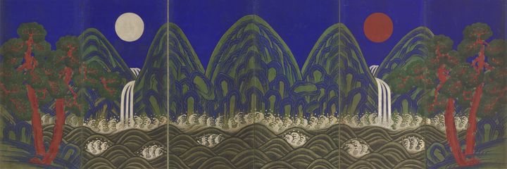 [서울=뉴시스] 미국 특별전 '한국의 보물: 모으고, 아끼고, 나누다'에 전시되는 일월오악도 (사진=국립중앙박물관 제공) 2025.11.14. photo@newsis.com *재판매 및 DB 금지