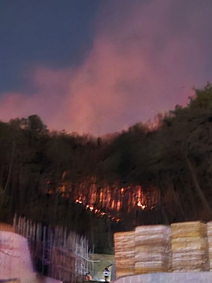 [천안=뉴시스] 15일 오후 8시54분께 충남 천안시 동남구 유량동 산 74의2 일원에서 산불이 나 불길이 번지고 있다. (사진=산림청 제공) 2025.11.15. photo@newsis.com *재판매 및 DB 금지