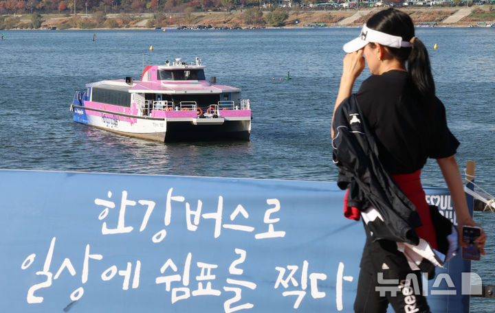 [서울=뉴시스] 권창회 기자 = 16일 서울 송파구 잠실선착장 인근에 한강버스가 운항 중단된 채 멈춰있다. 한강버스는 지난 15일 잠실선착장 인근 강바닥에 걸려 멈춰 일부 구간이 운항 중단됐다. 2025.11.16. kch0523@newsis.com