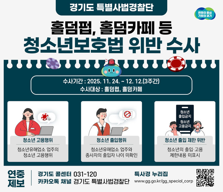 경기도, 홀덤 펍·카페 청소년 불법 출입·고용 집중 수사
