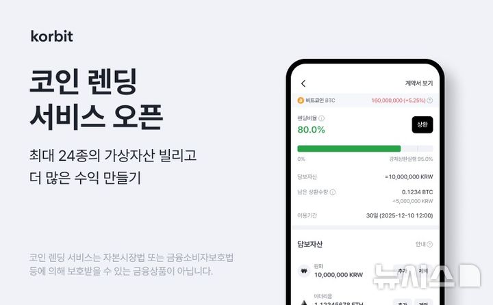 [서울=뉴시스]국내 가상자산 거래소 코빗은 최대 24종의 가상자산을 대여할 수 있는 '코인 렌딩 서비스'를 정식 오픈했다고 17일 밝혔다. (사진=코빗 제공). 2025.11.17. photo@newsis.com