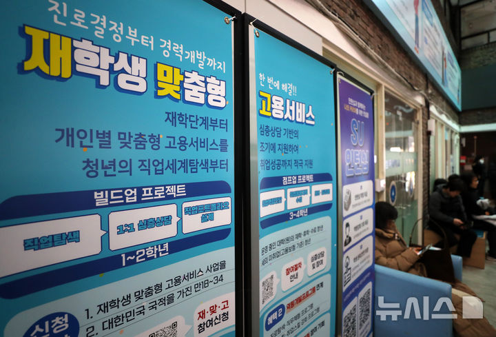 [서울=뉴시스] 김혜진 기자 = 사진은 지난 17일 서울 시내 한 대학교 일자리플러스센터에 취업 안내 포스터가 붙어 있는 모습. 2025.11.17. jini@newsis.com