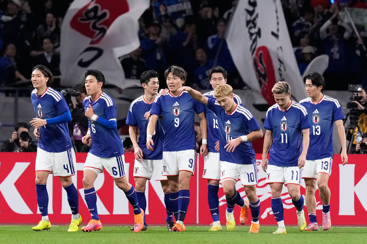 [도쿄=AP/뉴시스] 일본 남자 축구 대표팀, 18일 볼리비아와의 11월 A매치 2번째 평가전에서 3-0 완승. 2025.11.18.
