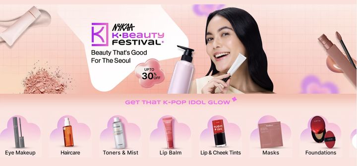 [서울=뉴시스] 인도 최대 뷰티 플랫폼 '나이카(Nykaa)'에 마련된 K뷰티 브랜드 전용관(사진=나이카 홈페이지 캡처) *재판매 및 DB 금지