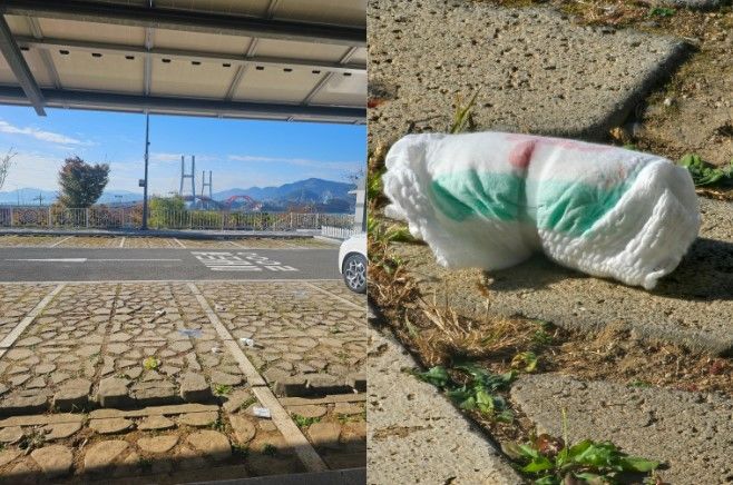 [뉴시스] 경남 사천에 있는 케이블카 주차장에 기저귀가 버려져 있다. (사진=보배드림 캡처) *재판매 및 DB 금지