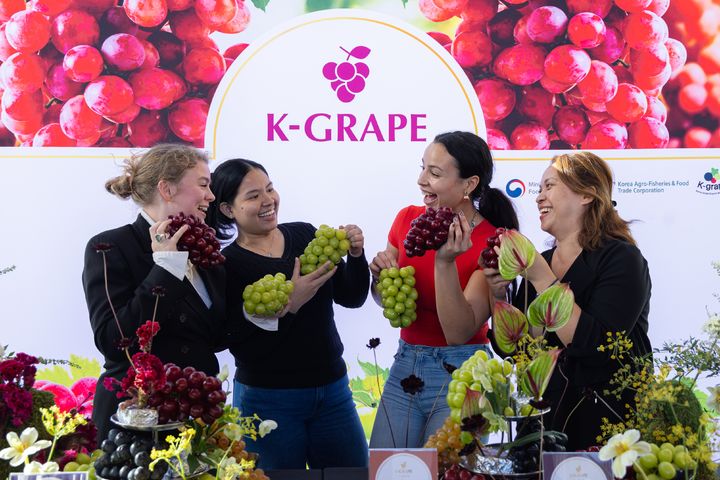 [세종=뉴시스] 농림축산식품부와 한국농수산식품유통공사(aT)는 17일(현지시간) 미국 뉴욕 맨해튼 버진호텔에서 '프리미엄 신품종 K-포도 런칭쇼'를 개최하고 한국산 신품종 보도의 북미 진출을 본격화했다고 18일 밝혔다. (사진 = aT 제공) 2025.11.18. *재판매 및 DB 금지