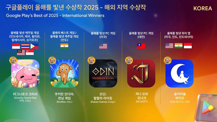 [서울=뉴시스] 구글플레이 '올해를 빛낸 수상작 2025' 해외 지역 수상작 (사진=구글플레이 제공) *재판매 및 DB 금지