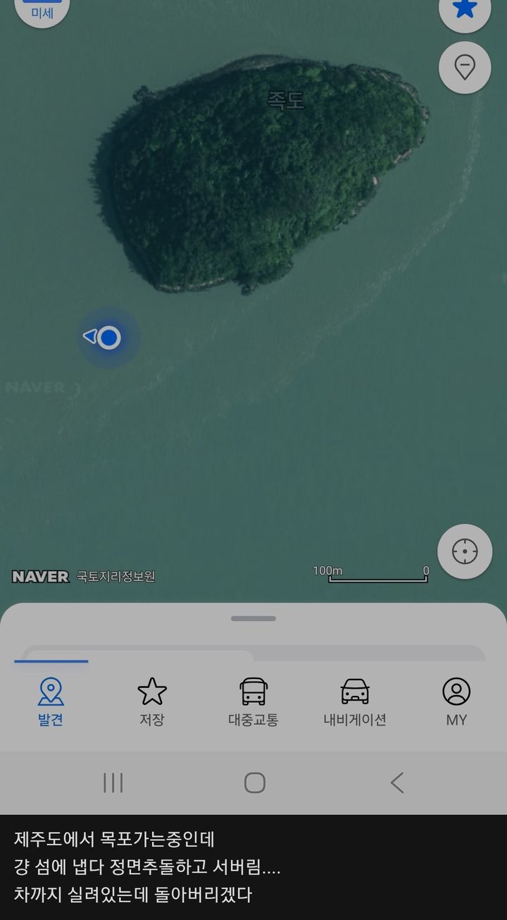 [뉴시스]전남 신안군 해상 무인도에 부딪힌 여객선에 탑승한 사람이 네이버 지도에서 위치를 확인했다. (사진 = 에펨코리아 캡처) *재판매 및 DB 금지