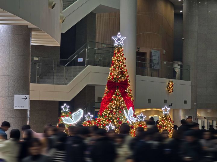 [천안=뉴시스] 천안예술의전당에 마련된 대형 크리스마스 트리 모습. (사진=천안문화재단 제공) 2025.11.20 photo@newsis.com *재판매 및 DB 금지
