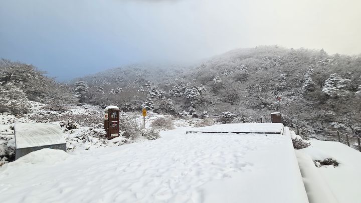 [제주=뉴시스] 우장호 기자 = 초겨울 추위가 이어진 20일 오전 제주 한라산 정상부 탐방로에 많은 눈이 쌓여 아름다운 광경을 연출하고 있다. (사진=독자 김경미씨 제공) 2025.11.20. photo@newsis.com *재판매 및 DB 금지