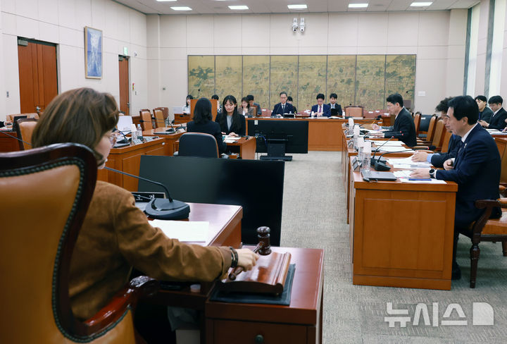 [서울=뉴시스] 고승민 기자 = 20일 서울 여의도 국회에서 열린 문화체육관광위원회 문화예술법안심사소위원회에서 임오경 위원장이 회의를 주재하고 있다. 2025.11.20. kkssmm99@newsis.com