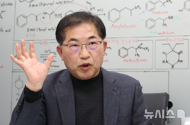 [세종=뉴시스] 강종민 기자 = 강백원 식품의약품안전처 마약안전기획관이 지난 19일 뉴시스와 가진 인터뷰에서 신종 마약류에 대해 설명하고 있다. 강 마약안전기획관은 "처방 단계에서 오남용을 원천 차단하는 환경을 조성하기 위해 올해 6월부터 투약내역 확인 성분에 메틸페니데이트를 확대해 시행하고 있다"고 말했다. 2025.11.23. ppkjm@newsis.com