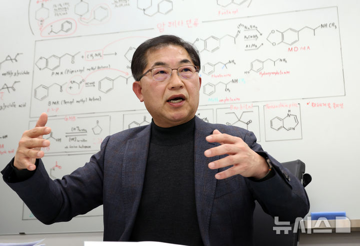 [세종=뉴시스] 강종민 기자 = 강백원 식품의약품안전처 마약안전기획관이 지난 19일 뉴시스와 가진 인터뷰에서 신종 마약류에 대해 설명하고 있다. 강 마약안전기획관은 "처방 단계에서 오남용을 원천 차단하는 환경을 조성하기 위해 올해 6월부터 투약내역 확인 성분에 메틸페니데이트를 확대해 시행하고 있다"고 말했다. 2025.11.23. ppkjm@newsis.com