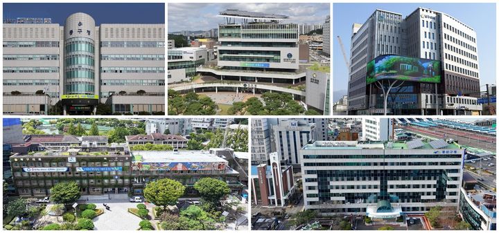 [광주=뉴시스] 광주 5개구 청사 전경. 사진 왼쪽 상단부터 동·서·남구, 사진 왼쪽 하단부터 북·광산구 photo@newsis.com *재판매 및 DB 금지