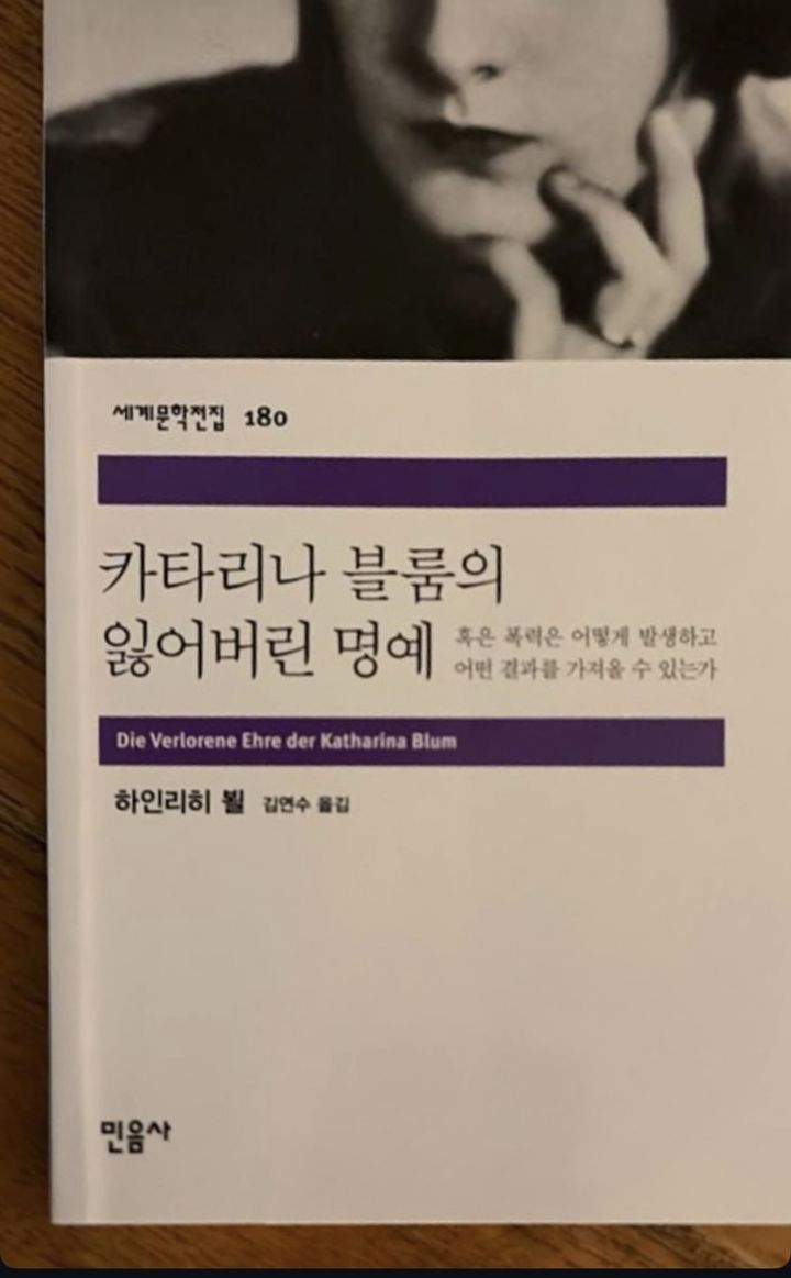 [서울=뉴시스] '카타리나 블룸의 잃어버린 명예' 책 표지. (사진 = 소셜 미디어 캡처) 2025.11.24. photo@newsis.com *재판매 및 DB 금지
