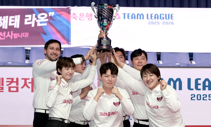 크라운해태 라온의 PBA 팀리그 4라운드 우승 축하 사진