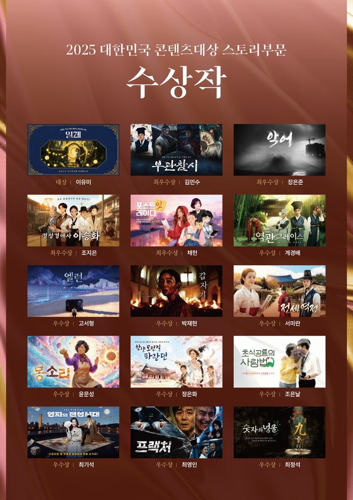 2025 대한민국 콘텐츠 대상 스토리 부문 수상작. (문화체육관광부 제공) *재판매 및 DB 금지