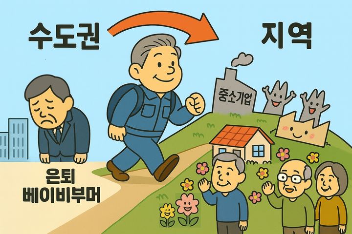 [서울=뉴시스]인공지능(AI)을 통해 생성한 수도권 은퇴 베이비부머 지역활성화 촉진 일러스트. (사진 = 한국경제인협회) 2025.11.25. photo@newsis.com *재판매 및 DB 금지