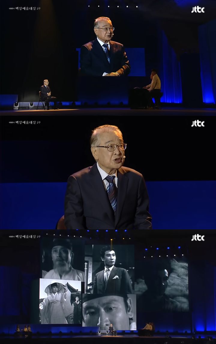 [서울=뉴시스] 배우 이순재가 지난 25일 새벽 별세했다. 사진은 이순재가 지난해 5월7일 서울 강남구 코엑스에서 열린 '제60회 백상예술대상'에서 오디션 형식의 특별 무대를 선보인 모습.  (사진=유튜브 채널 '백상예술대상' 캡처) 2025.11.26. photo@newsis.com *재판매 및 DB 금지