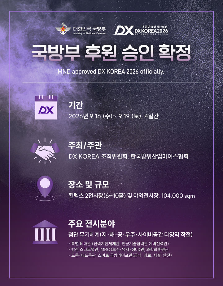 [서울=뉴시스] DK KOREA 조직위원회는 26일 국방부의 후원을 받아 2026년 9월16~20일 경기 고양 킨텍스에서 전시회를 개최한다고 밝혔다. (사진=DK KOREA 제공) 2025.11.26. photo@newsis.com *재판매 및 DB 금지