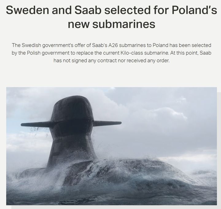 스웨덴 업체 사브(Saab)가 26일(현지 시간) 발표한 폴란드 잠수함 사업 수주 보도자료 캡처. (사진=사브 홈페이지) 2025.11.27. *재판매 및 DB 금지