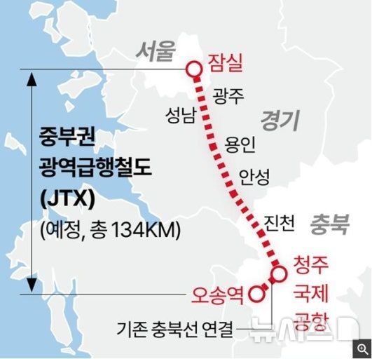 [용인=뉴시스]중부권 광역철도(JTX) 노선도(사진=용인시 제공) 2025.11.27.photo@newsis.com