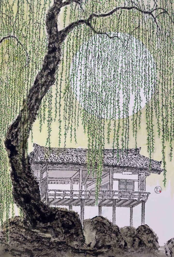 Park Dae-Sung, Willow Pavilion (Yu Roo) 2, 2024, Ink and color on paper, 192 x 130 cm *재판매 및 DB 금지