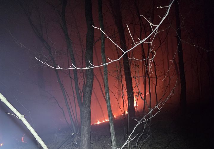 [태안=뉴시스] 지난 27일 오후 8시42분께 충남 태안군 안면읍 승언리 일원에서 산불이 나 불길이 번지고 있다. (사진=독자 제공) 2025.11.28. photo@newsis.com *재판매 및 DB 금지