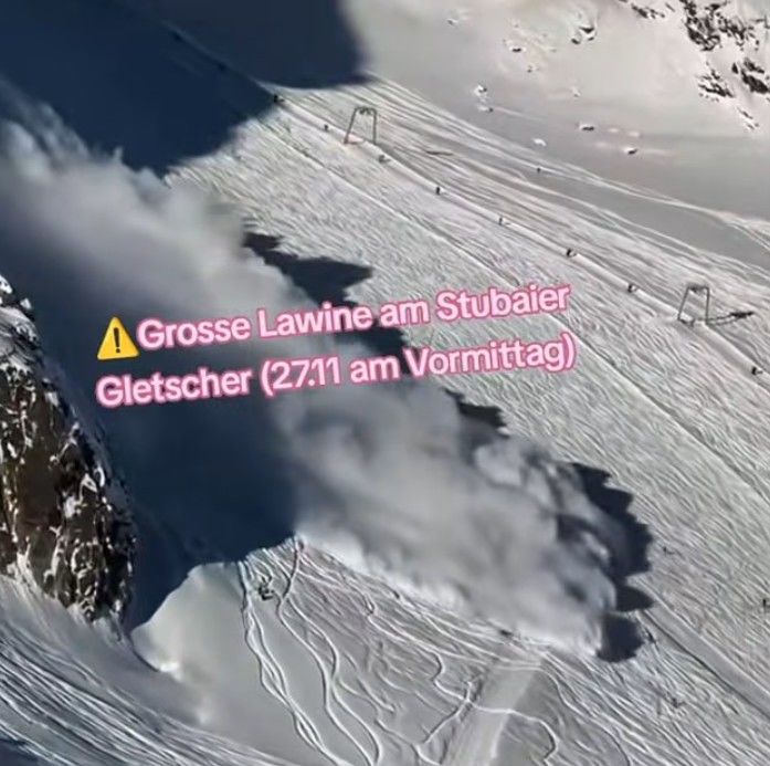 [뉴시스]오스트리아의 대형 규모의 스키 리조트인 '슈투바이 빙하'에서 눈사태가 발생했다. (사진 = @sebintirol 틱톡 캡처) *재판매 및 DB 금지