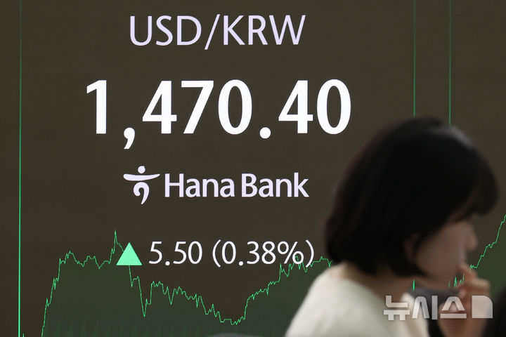 [서울=뉴시스] 황준선 기자 = 서울 외환시장에서 원·달러 환율이 전 거래일(1464.9원)보다 5.7원 오른 1470.6원에 주간거래를 마감한 지난 28일 오후 서울 중구 하나은행 딜링룸 전광판에 지수가 표시돼 있다. 2025.11.28. hwang@newsis.com