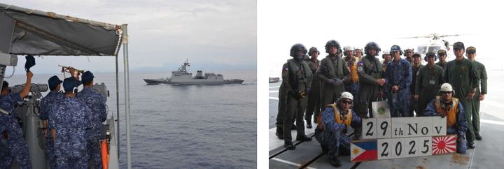 [서울=뉴시스] 1일 일본 통합막료감부(합동참모본부 격)에 따르면 일본 자위대는 남중국해에서 지난달 29일 필리핀군과 함께 '해상 협동 활동'이라는 이름으로 합동 전술 훈련을 실시했다. (사진=통합막료감부 보도자료 갈무리) 2025.12.01. photo@newsis.com *재판매 및 DB 금지