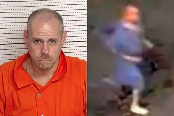 [뉴시스] 자살 시도를 한 뒤 실려가게 된 병원에서 탈출해 도주한 수감자 티모시 쉐인의 모습. 오른쪽 사진은 쉐인이 병원에서 탈출하는 모습. (사진=로크데일 보안관국) 2025.12.2 *재판매 및 DB 금지