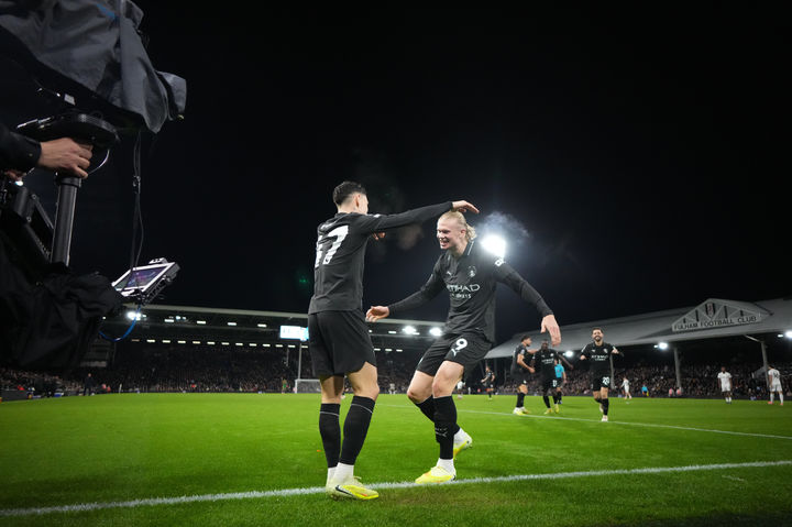 [런던=AP/뉴시스]맨시티 홀란, EPL 최단 기간 100골 달성. 2025.12.02.