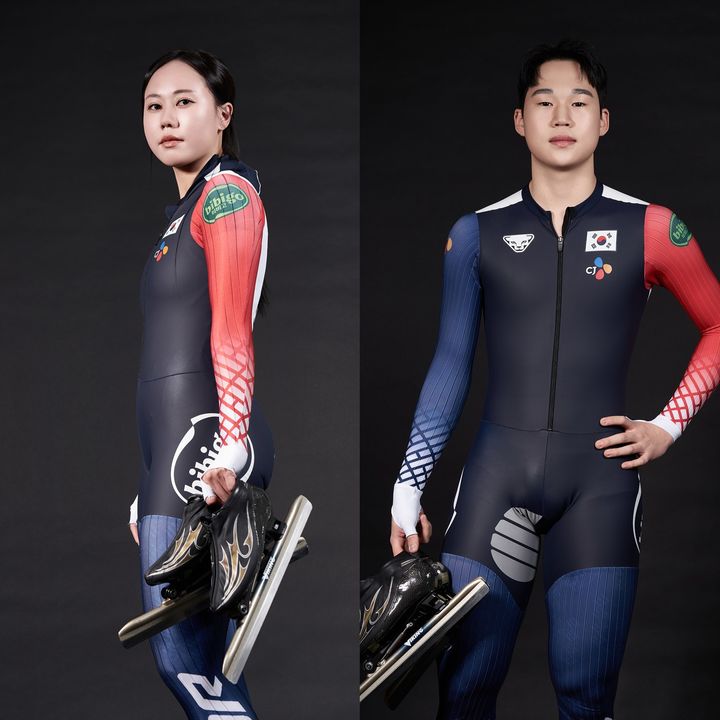 [서울=뉴시스] 700크리에이터스와 매니지먼트 계약을 맺은 스피드스케이팅 국가대표 박지우, 조승민. (사진 = 700크리에이터스 제공) *재판매 및 DB 금지