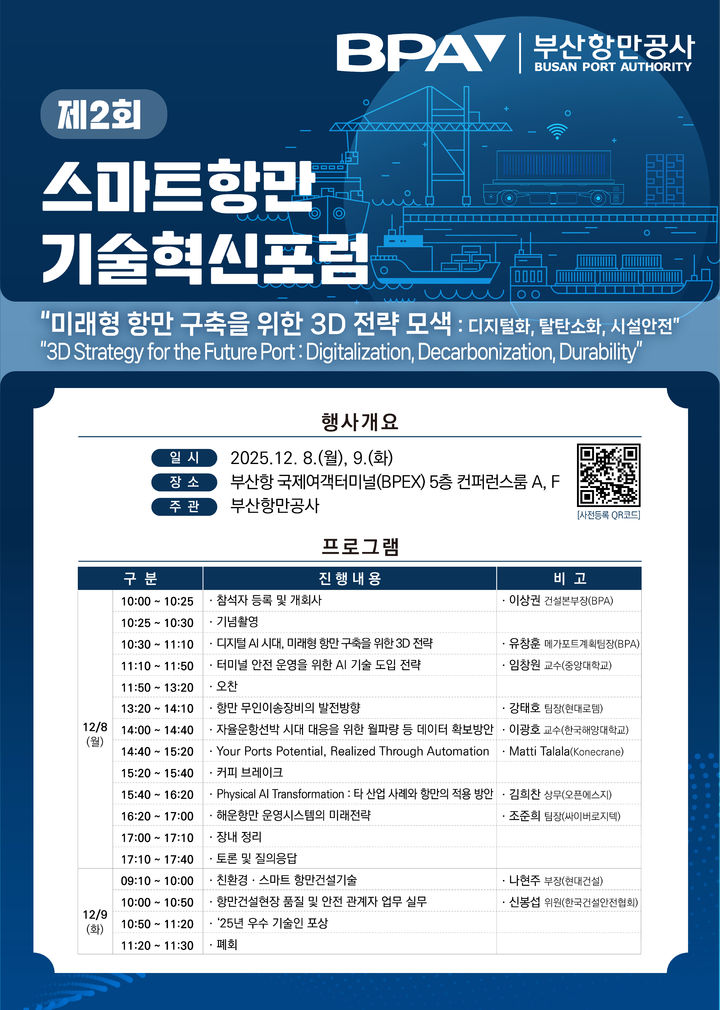 [부산=뉴시스] 제2회 스마트항만 기술혁신포럼 포스터. (사진=부산항만공사 제공) 2025.12.03. photo@newsis.com *재판매 및 DB 금지