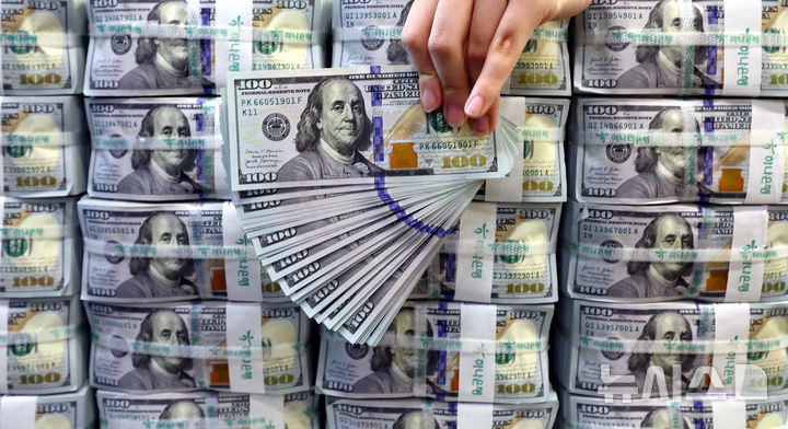 [서울=뉴시스] 박주성 기자 = 지난달 우리나라 외환보유액이 6개월째 상승세를 이어가며 4300억달러를 넘어섰다.한국은행이 3일 발표한 '2025년 11월 말 외환보유액'에 따르면 지난달 말 기준 외환보유액은 4306억6000만달러로 전월말 대비 18억4000만달러 증가했다. 지난 6월 반등 이후 여섯달 째 상승세를 이어갔다. 사진은 3일 서울 중구 하나은행 위변조대응센터에서 관계자가 보유중인 달러를 정리하고 있는 모습.2025.12.03. park7691@newsis.com