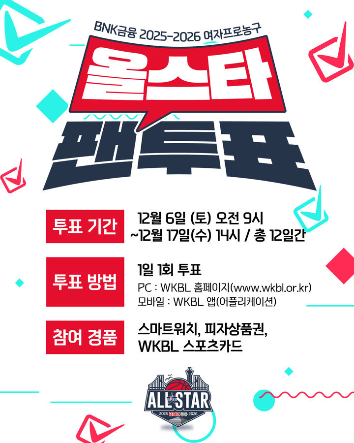 [서울=뉴시스] 2025~2026시즌 여자프로농구 올스타 페스티벌 참가 선수 팬 투표. (사진 = WKBL 제공) *재판매 및 DB 금지