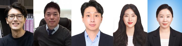 [울산=뉴시스] 이산화탄소를 이용해 30종에 달하는 금속 원소가 혼합된 초고엔트로피 나노 소재를 1분 만에 합성하는 기술을 개발한 UNIST 연구팀.사본 사진 왼쪽부터 조승호 교수, 이석빈 교수, 김정환 교수, 김미리 연구원, 김민지 박사. (사진=UNIST 제공) photo@newsis.com *재판매 및 DB 금지