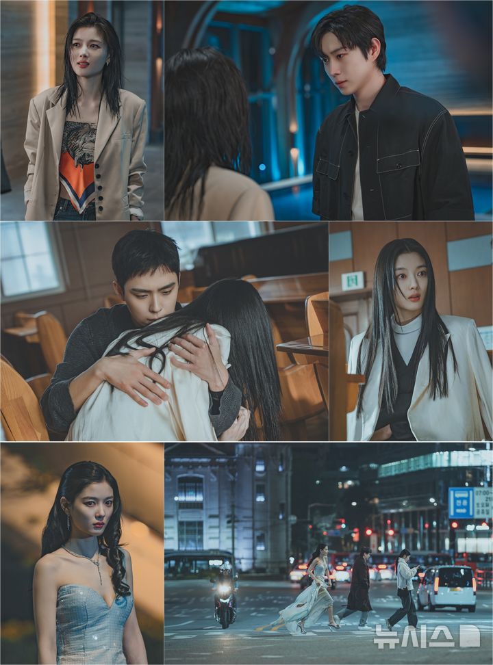 [서울=뉴시스] 티빙 오리지널 '친애하는 X'는 4일 11·`12회 공개를 앞두고 백아진(김유정 분)과 윤준서(김영대 분), 김재오(김도훈 분)의 모습이 담긴 스틸을 공개했다. 2025.12.04. (사진= 티빙 제공) photo@newsis.com *재판매 및 DB 금지