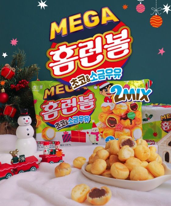 [서울=뉴시스] 해태제과가 연말을 맞아 두 가지 맛을 담은 '홈런볼 초코&소금우유 2MIX 메가'를 한정판으로 출시한다고 8일 밝혔다. (사진=해태제과 제공) 2025.12.08. photo@newsis.com *재판매 및 DB 금지