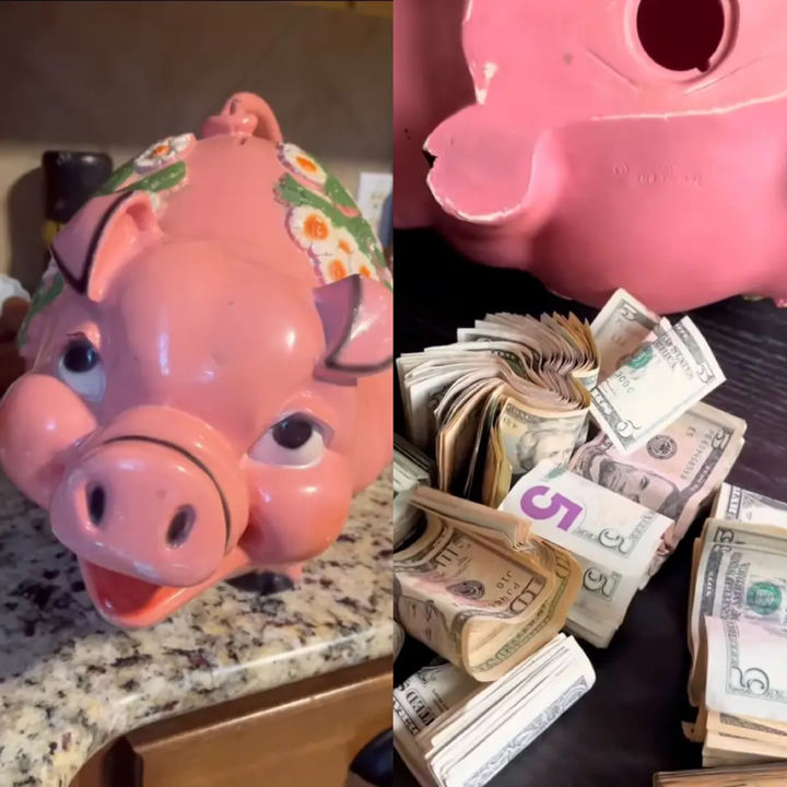 [서울=뉴시스]한 틱톡 사용자가 중고로 구매한 돼지 저금통에서 현금 뭉치를 발견했다는 영상을 게시했다. (사진출처: 틱톡 캡처) 2025.12.08.