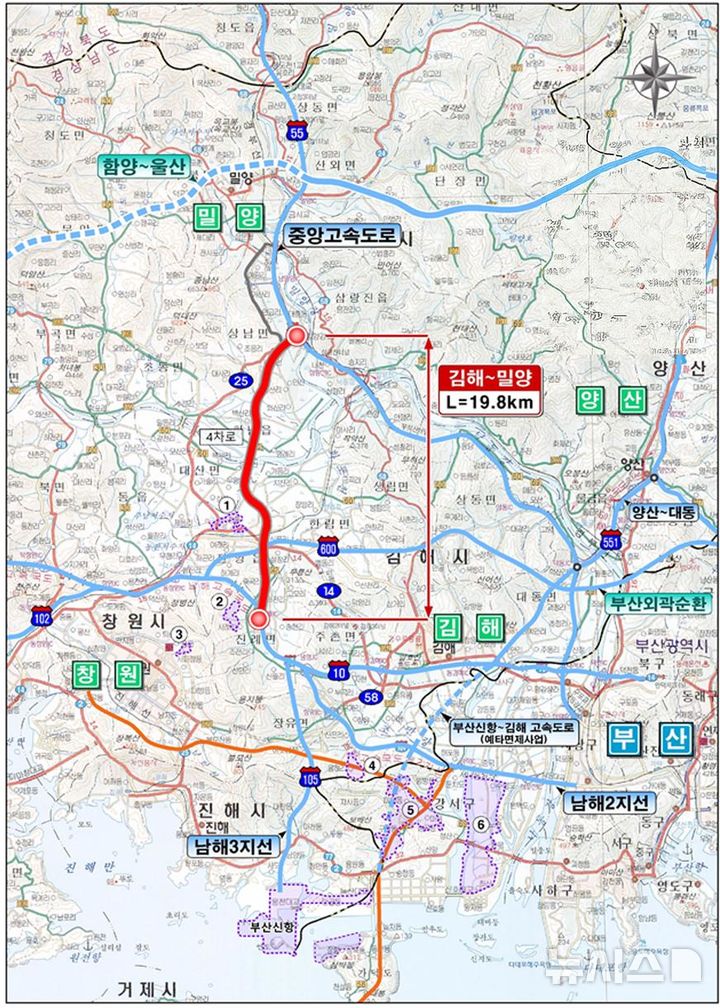 [창원=뉴시스]김해~밀양 고속도로 건설 위치도. (자료=경남도 제공) 2025.12.08.photo@newsis.com