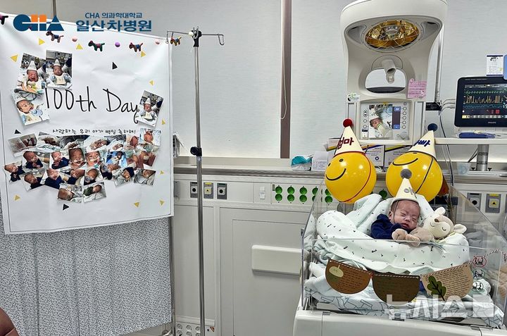 [서울=뉴시스] 2.22㎏으로 무게가 늘어난 초극소 저체중아 이안 군. (사진= 일산차병원 제공)